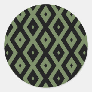 Olive green and black diamond pattern runder aufkleber