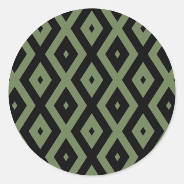 Olive green and black diamond pattern runder aufkleber (Vorderseite)