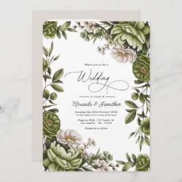 Olive Green and Neutral Floral Wedding QR Code Einladung