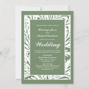 Olive Green and White Botanical Wedding Einladung
