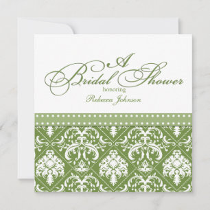 Olive Green and White Damask Brautparty Einladung