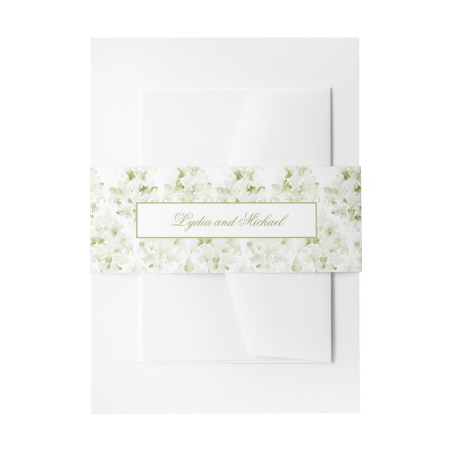 Olive Green and White Damask Einladung Bauchband Einladungsbanderole (Vorderseite Beispiel)