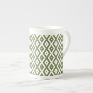 Olive green and white diamond pattern prozellantasse
