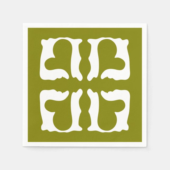 Olive Green and White Hearts Serviette (Vorderseite)