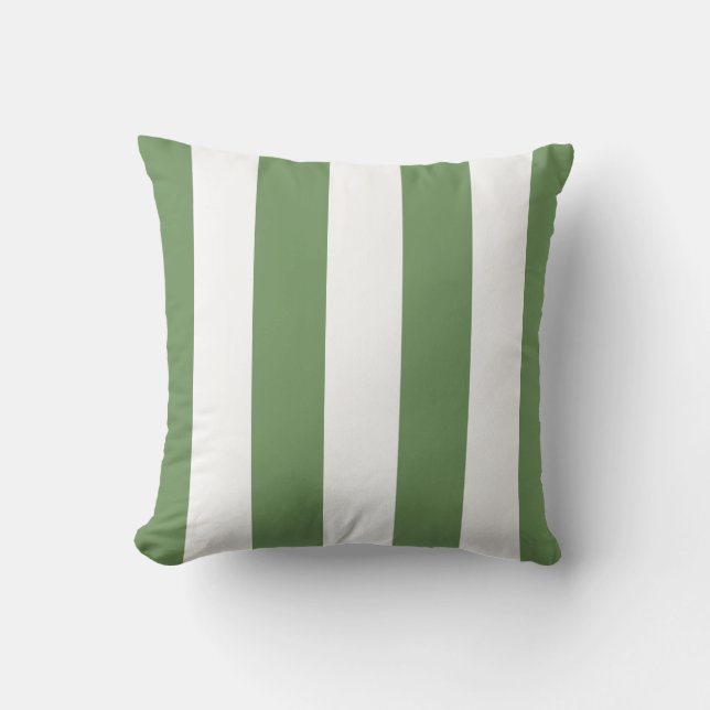 Olive Green and White Stripe Pillow Kissen (Vorderseite)