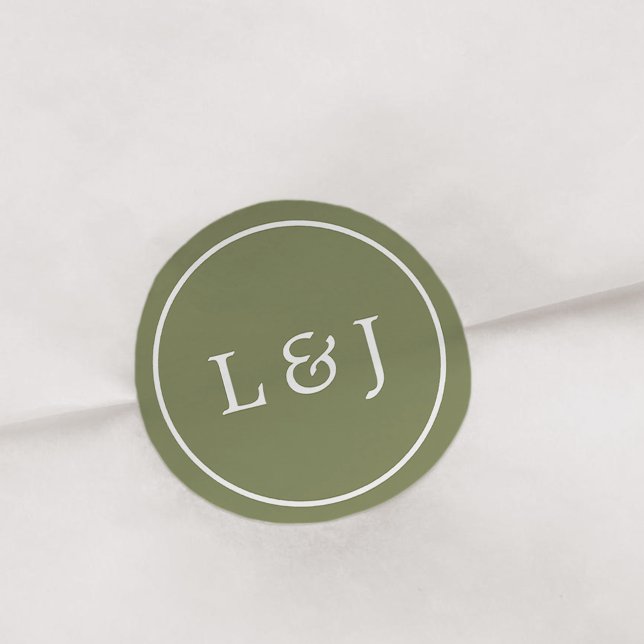 Olive Green and White Wedgram Runder Aufkleber (Von Creator hochgeladen)