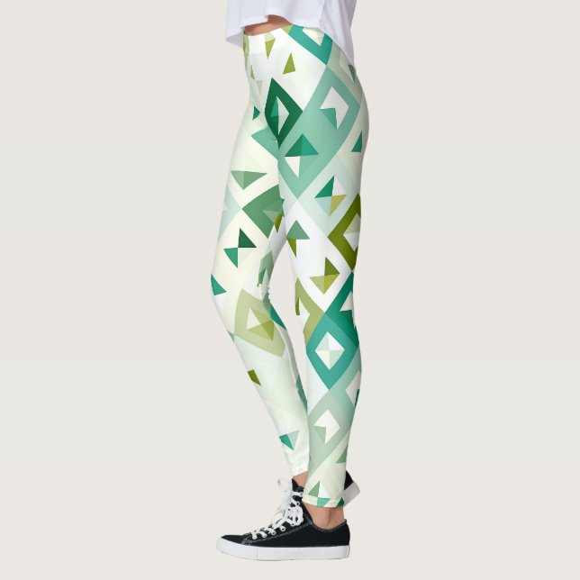 Olive Green Aquamarin Blue Ivory Mosaik Art Patter Leggings (Links)