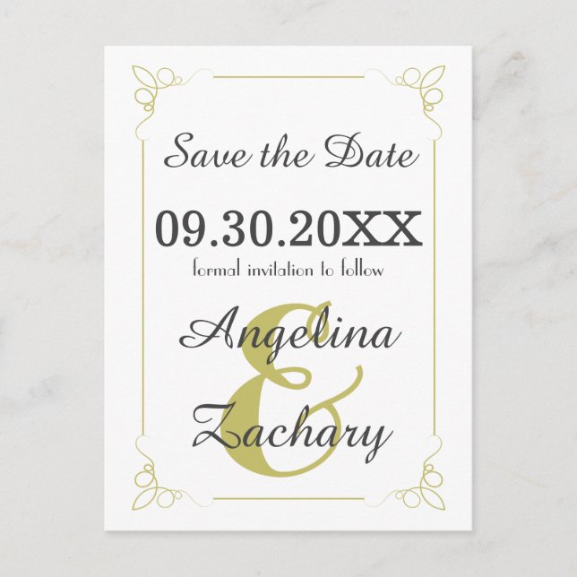 Olive Green Art Deco Save the Date Postkarte (Vorderseite)