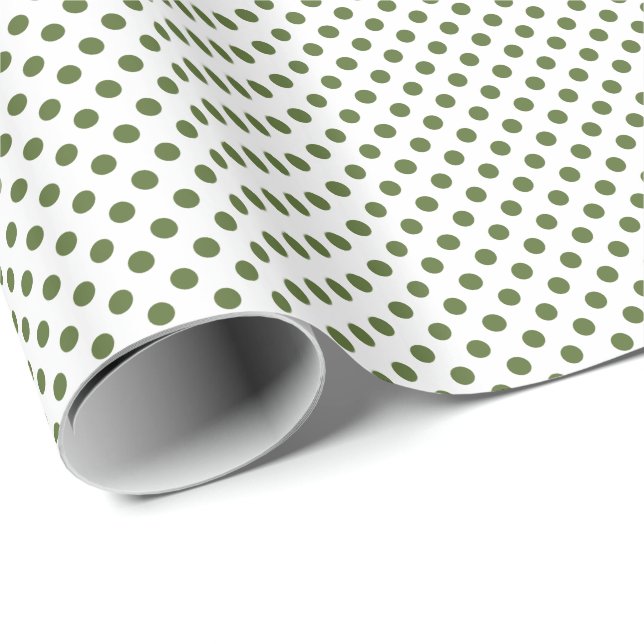 Olive Green auf White Polka Dot Geschenkpapier (Rolleneckpunkt)