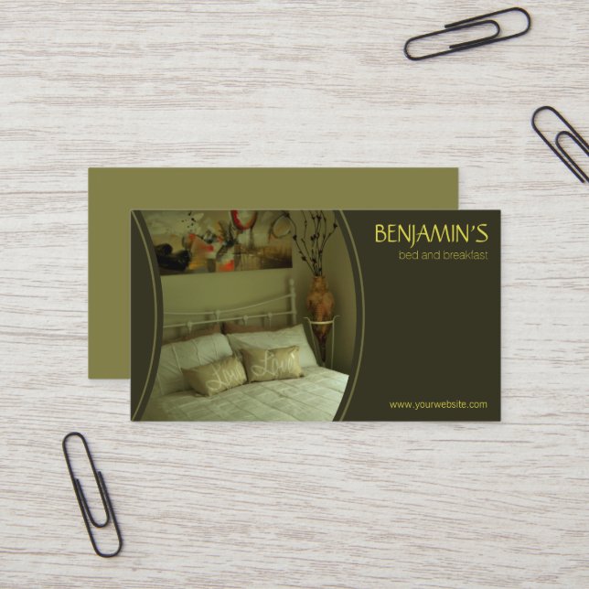 Olive Green B&B Bed and Breakfast Business Cards Visitenkarte (Vorderseite/Rückseite Beispiel)