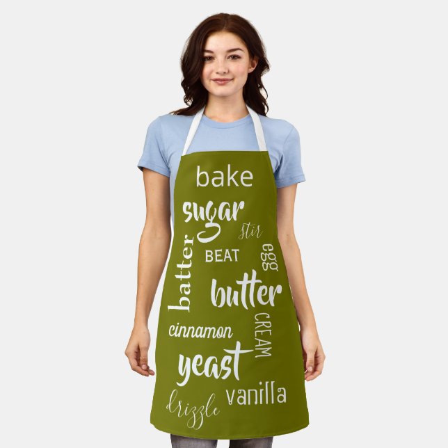 Olive Green Baking Words Schürze (Getragen)