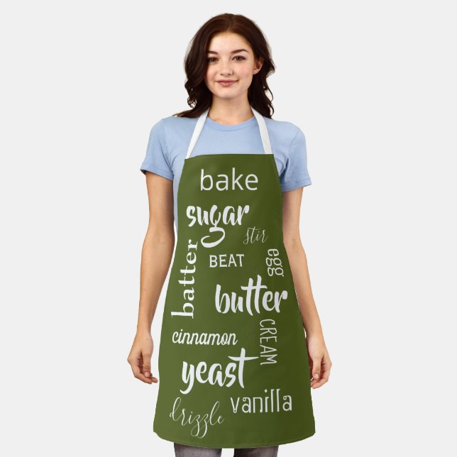 Olive Green Baking Words Schürze (Getragen)