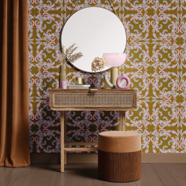 Olive Green Baroque Ornamental Design Tapete (Von Creator hochgeladen)