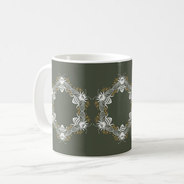 Olive Green Bee Circle Kaffeetasse (Vorderseite Links)