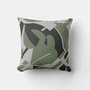 Olive Green Black Bold Abstraktes Swirren Kissen