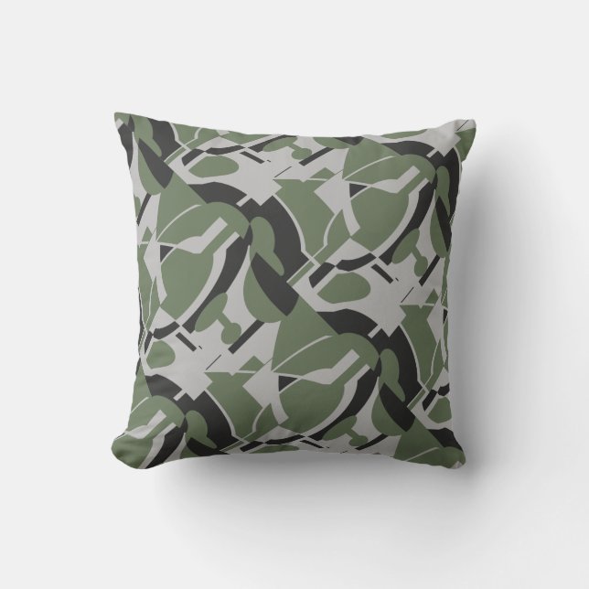 Olive Green Black Diagonal Abstrakte Kunst drucken Kissen (Vorderseite)