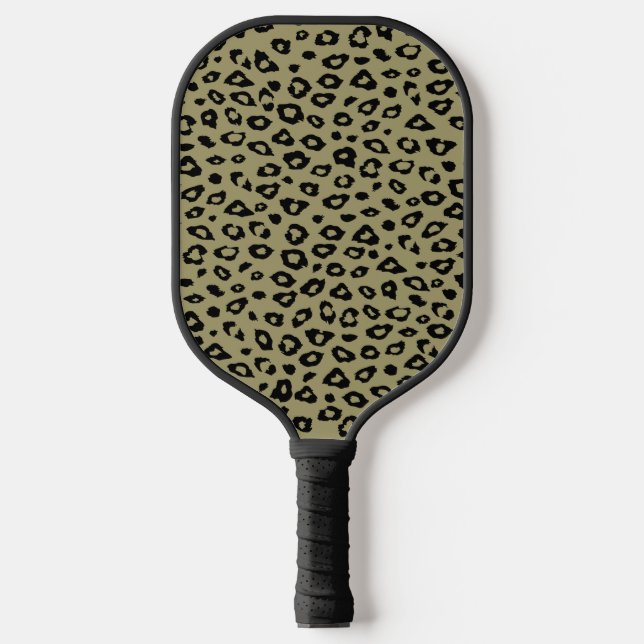 Olive Green Black Leopard Print Pickleball Schläger (Vorderseite)