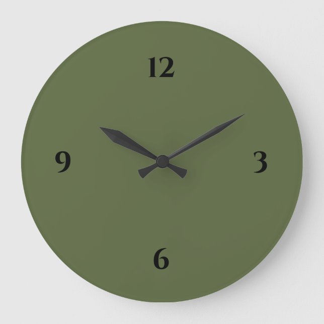 Olive Green & Black Minimalistisch Large Clock Große Wanduhr (Vorderseite)