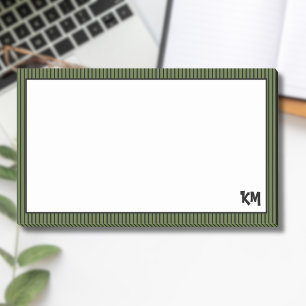 Olive Green Black Striping Border Monogramm Post-it Klebezettel