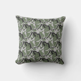 Olive Green Black Swirling Contemporary Print Kissen