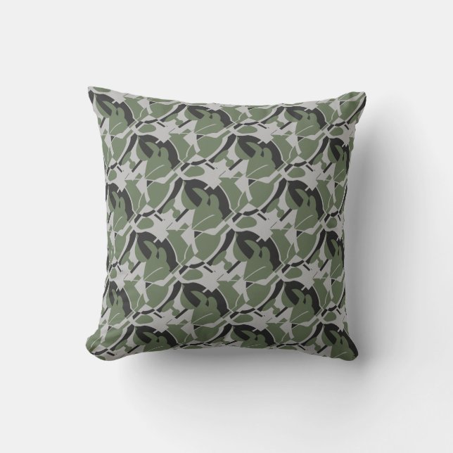 Olive Green Black Swirling Contemporary Print Kissen (Vorderseite)