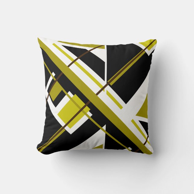 Olive Green, Black, White Mosiac Diagonal Design Kissen (Vorderseite)