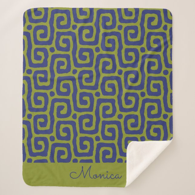 Olive Green &blue Abstract pattern Sherpadecke (Vorderseite)