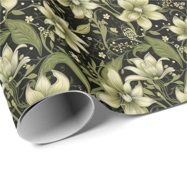 Olive Green Blume Geschenkpapier (Rolleneckpunkt)