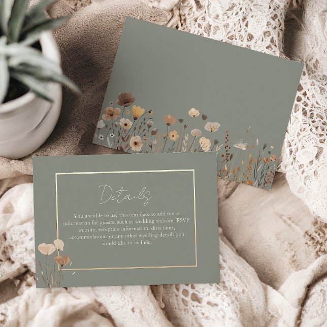 Olive Green Boho Floral Wedding Details Card Begleitkarte (Von Creator hochgeladen)