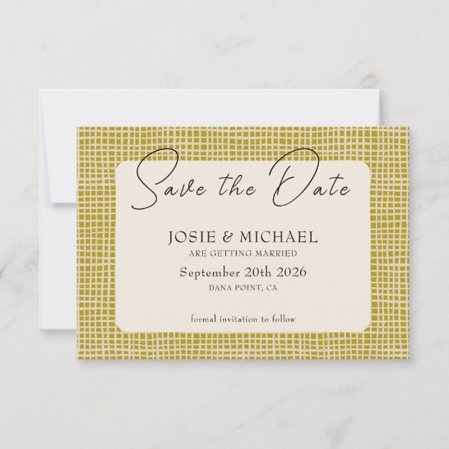 Olive Green Boho photo Flat Save The Date Card (Vorderseite)