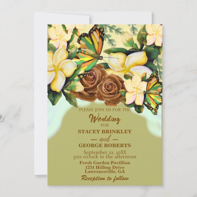 Olive Green Boho-Wildblume-Botanisch-floral Einladung (Vorderseite)