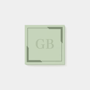 Olive Green Bold Corners Elegantes Monogramm Post-it Klebezettel