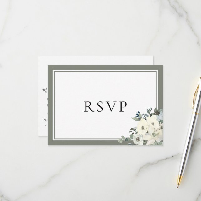 Olive Green Border Elegant Menu Choice RSVP Card Karte (Vorderseite/Rückseite Beispiel)