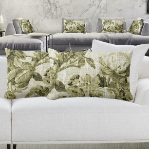 Olive Green Botanic Floral Toile Fabric No.5 Lendenkissen