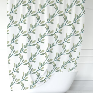 Olive Green Botanic Leaf Muster Duschvorhang