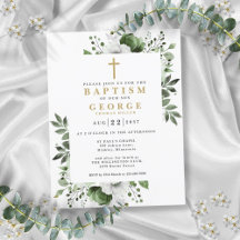 Olive Green Botanical Modern Baptismus Einladung