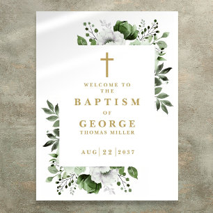 Olive Green Botanical Modern Baptisse Begrüßungsze Poster