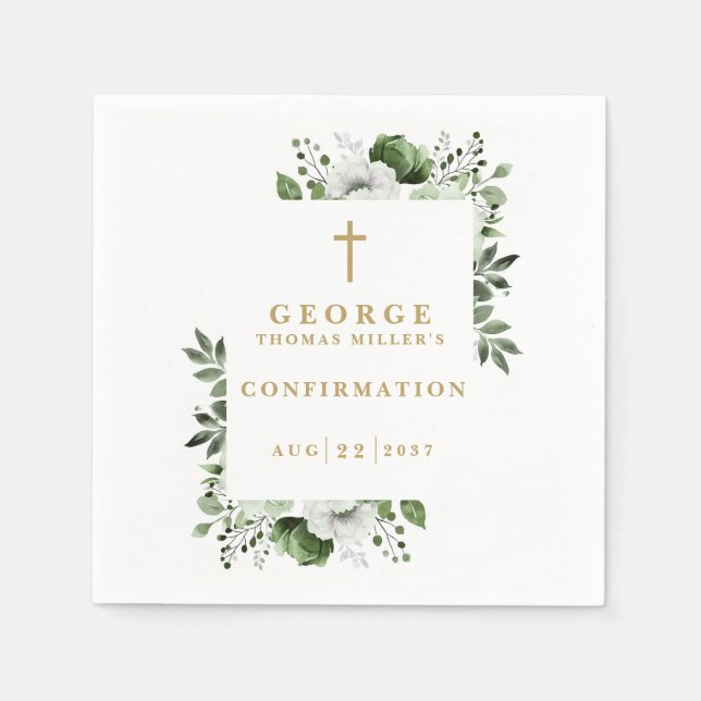 Olive Green Botanical Modern Confirmation Serviette (Vorderseite)