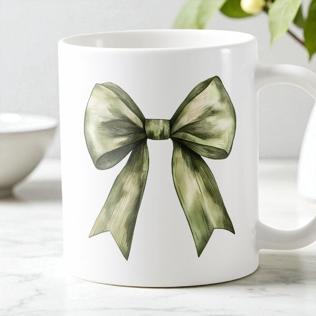 Olive Green Bow Moderne Rustikale Minimalistische  Kaffeetasse (Olive Green Bow Modern Rustic Minimalist Simple Coffee Mug)