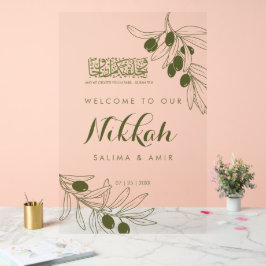 Olive Green Branches Nikkah Acrylic Sign Acrylschild