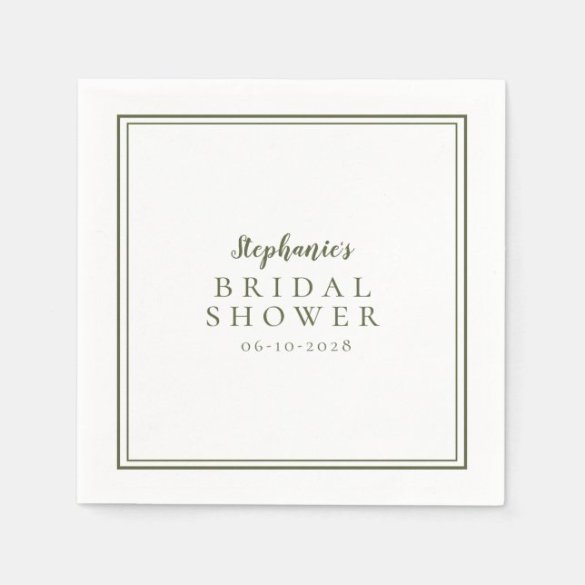 Olive Green Brautparty Wedding Simple Modern Serviette (Vorderseite)
