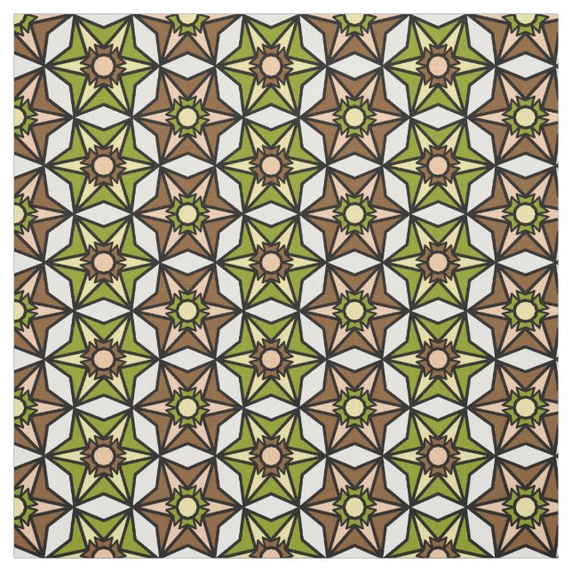 Olive Green, Brown White Geometric Retro Pattern Stoff (Muster)