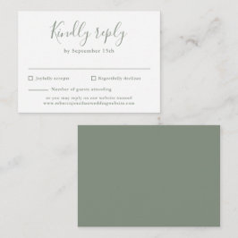 Olive Green Budget Modern Script Wedding RSVP Card Begleitkarte