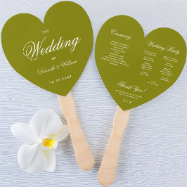 Olive Green Calligraphy Heart Wedding Program Fächer
