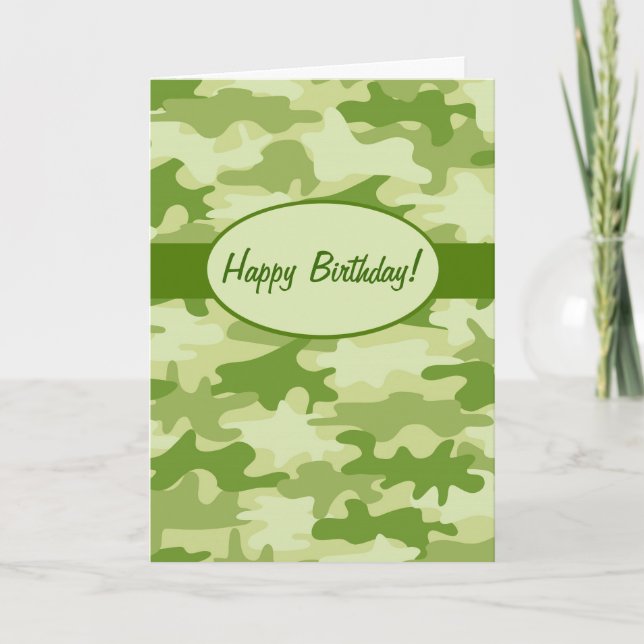 Olive Green Camo Camouflage Happy Birthday Custom Karte (Vorderseite)