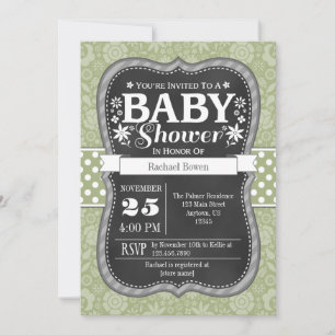 Olive Green Chalkboard Floral Baby Dusche Einladung