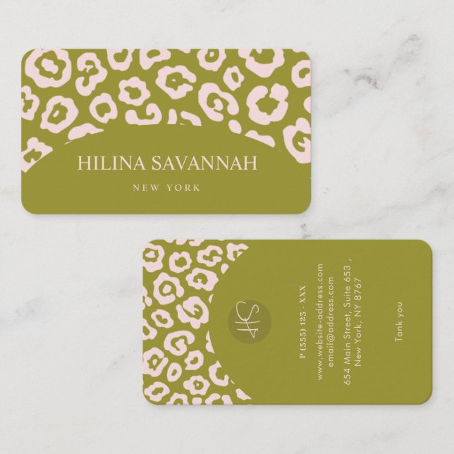 Olive Green Cheetah Skin Business Card Visitenkarte (Vorne/Hinten)