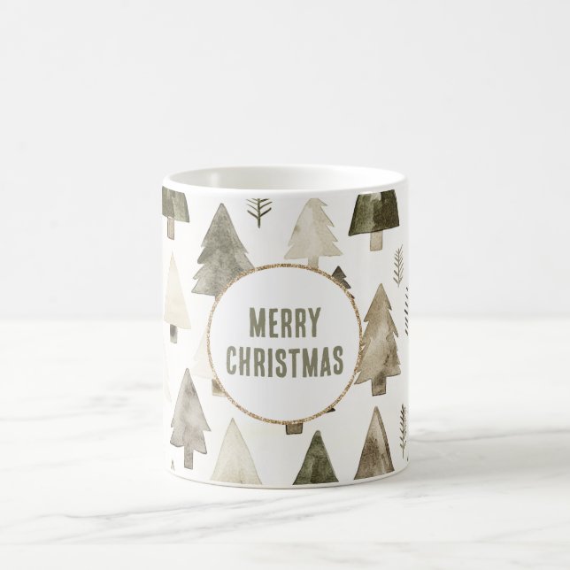 Olive Green Christmas Trees Gold Glitzer Circle Kaffeetasse (Mittel)