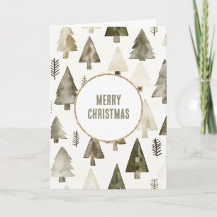 Olive Green Christmas Trees Gold Glitzer Circle Karte