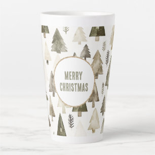 Olive Green Christmas Trees Gold Glitzer Circle Milchtasse